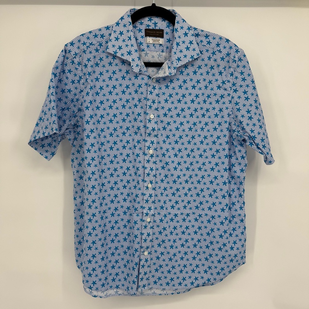 Thomas Dean Starfish Short Sleeve Button Up Shirt Cotton Large Beach Vacation‎